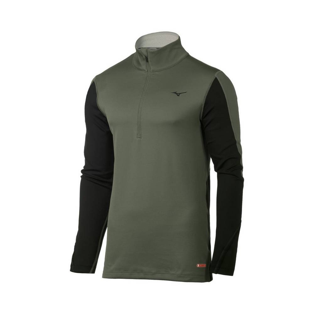 Mens Mizuno Breath Thermo® Half Zip Base Layer Green/Black Philippines (XALOEH417)